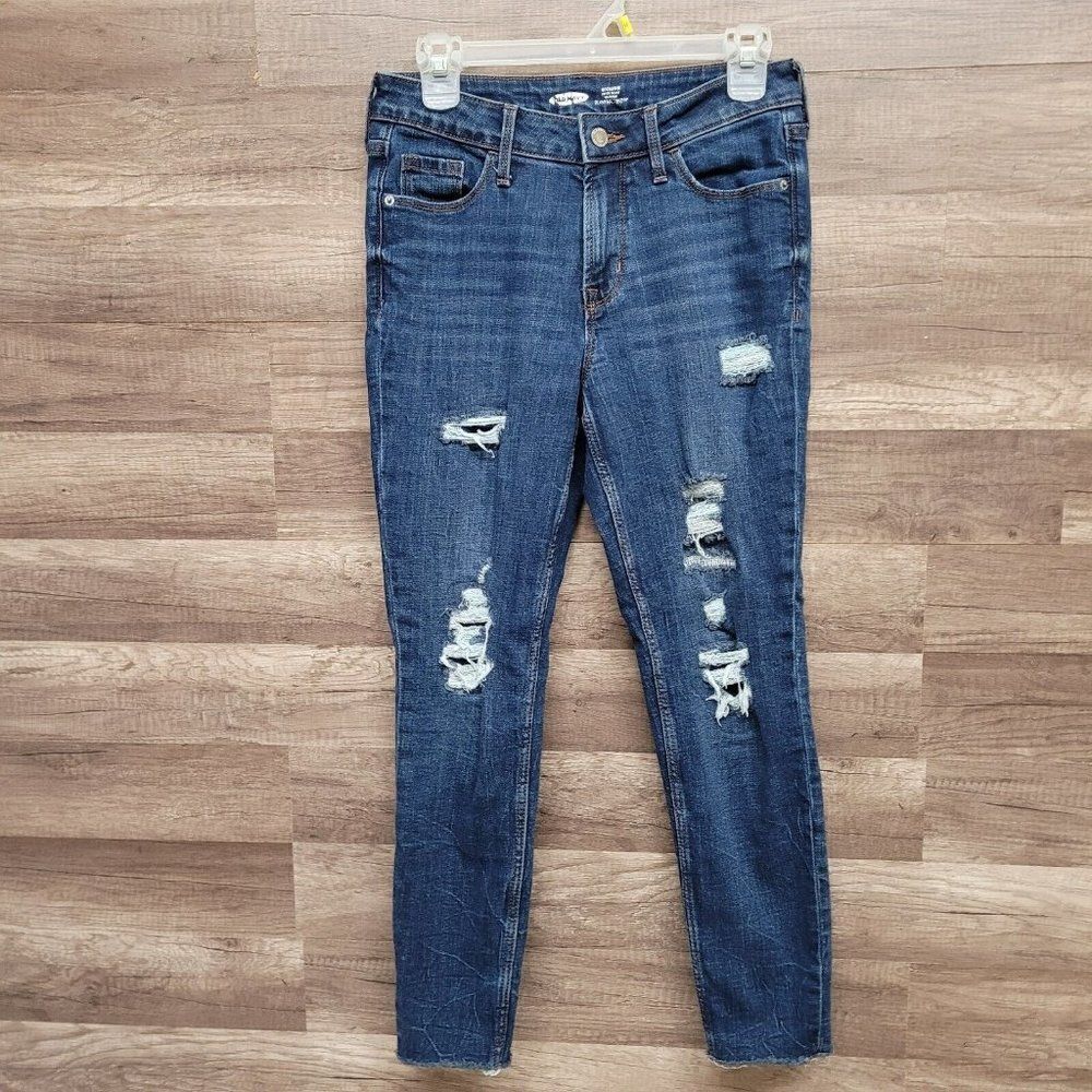 Old Navy Rockstar Super Skinny High Rise Ankle Jeans Womens 4 Blue Distressed - Picture 2 of 14